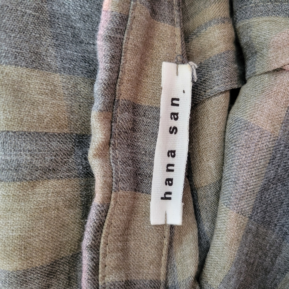Hana San Oviv Khaki Check Button Up Shirt 38 6/8 M - Picture 13 of 14